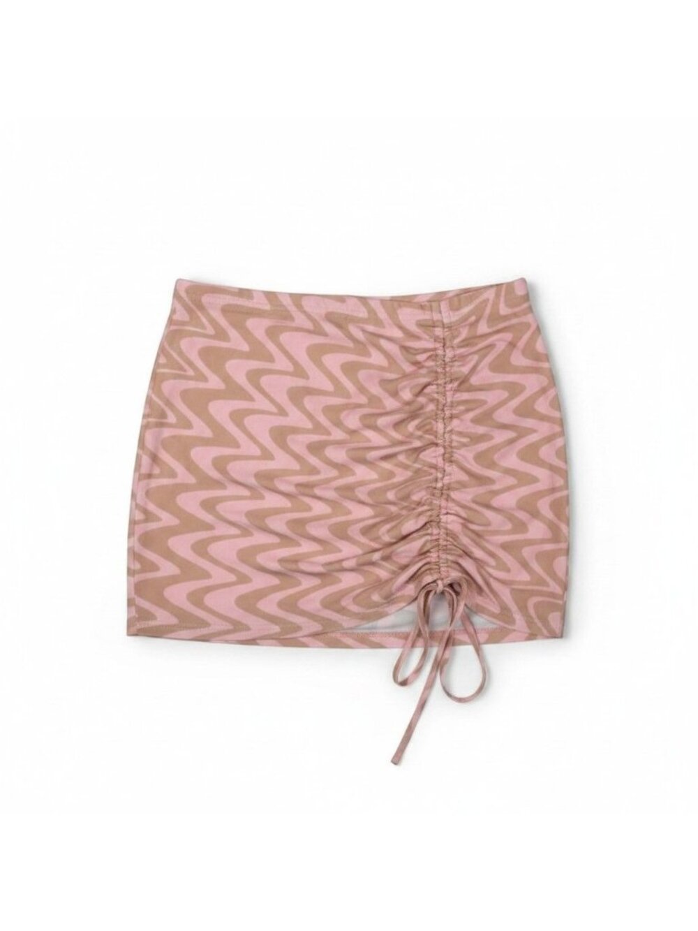 Abound Zigzag Pattern Ruched Mini Skirt With Adjustable Drawstring, Pink/Tan, Sz